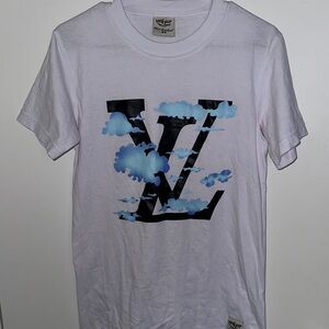 Louis Vuitton White Tee with Blue Cloud Graphic